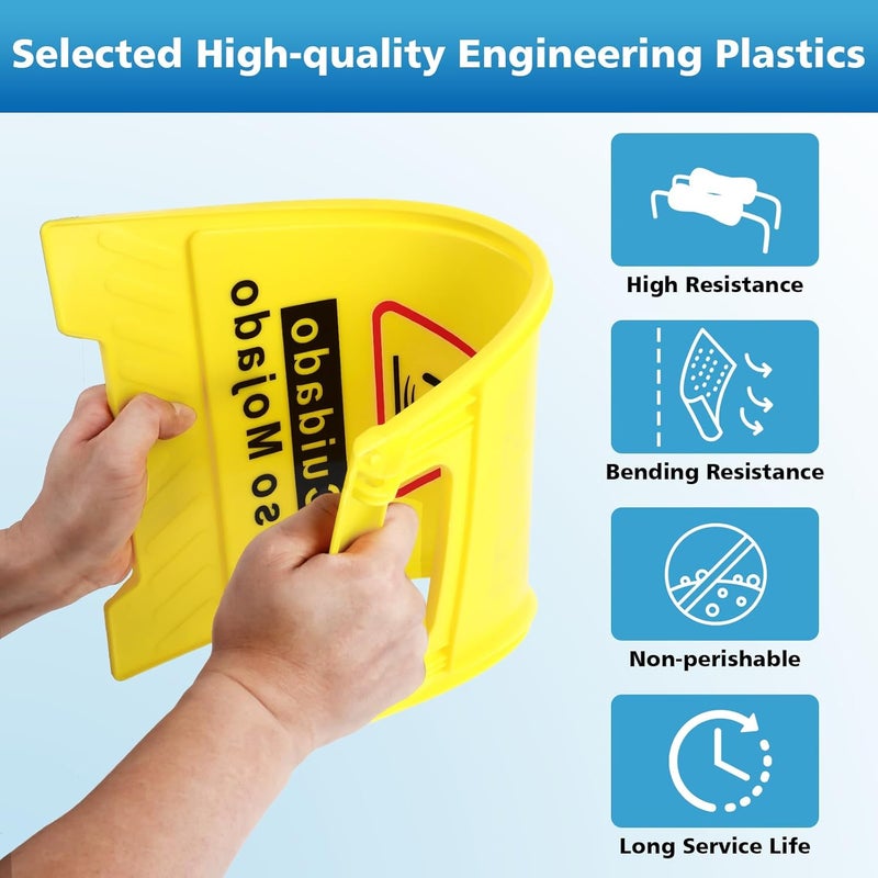 WOUSEDO 4-Pack Caution Wet Floor Sign,17.5" Height,Bright Yellow Double-Sided Folding A-Shaped Frame Design, Bilingual Caution Message - Image 2